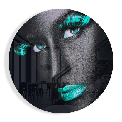 Turquoise lashes and lips glass wall art
