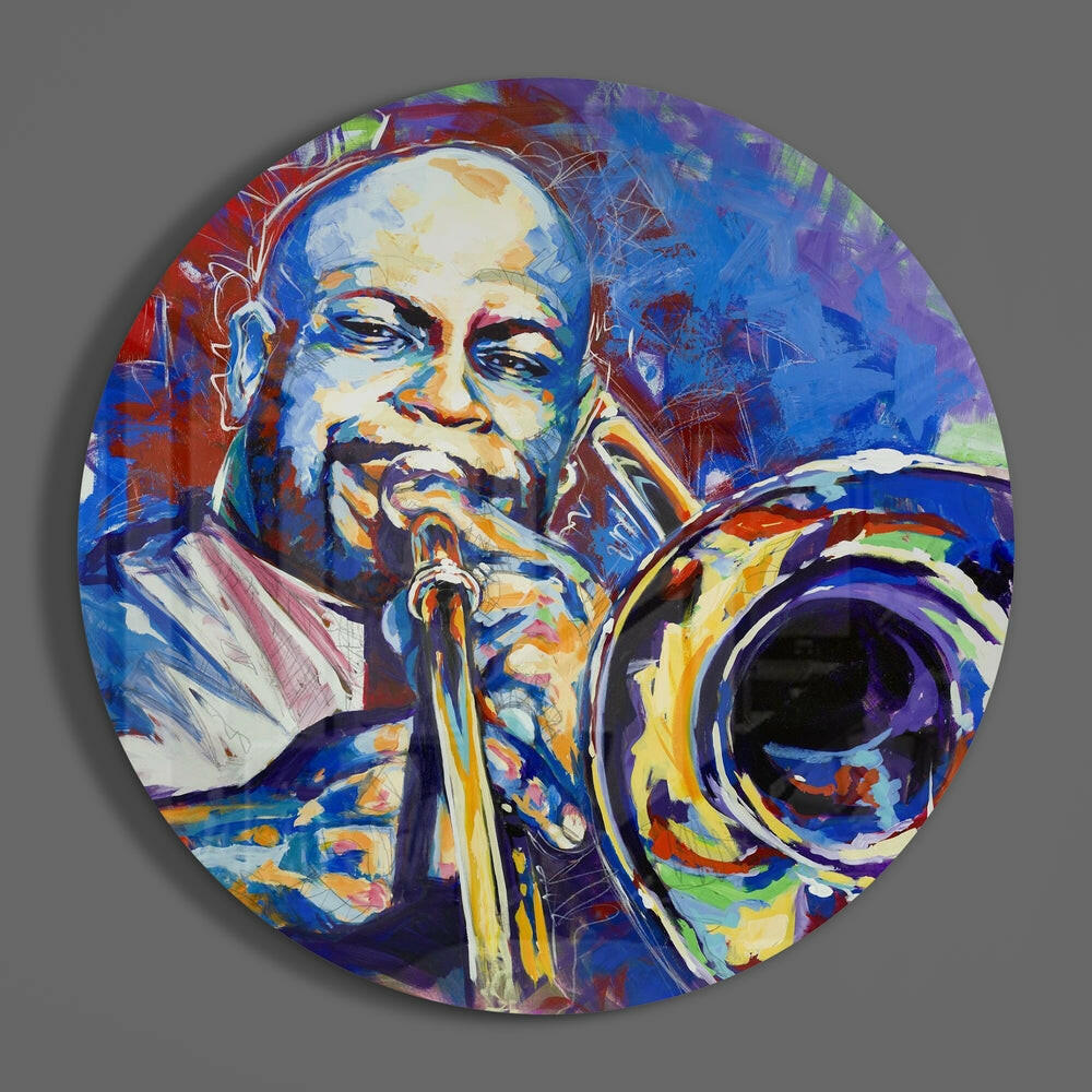 Trombone Player Glass Wall Art