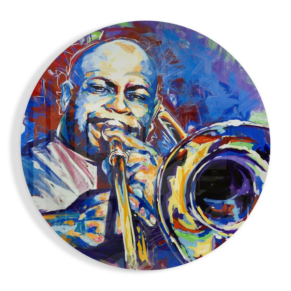 Trombone Player Glass Wall Art