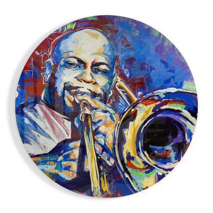 Trombone Player Glass Wall Art
