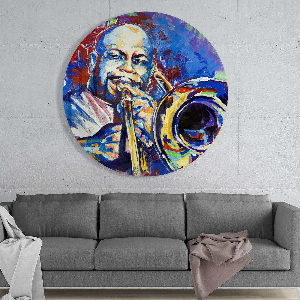 Trombone Player Glass Wall Art