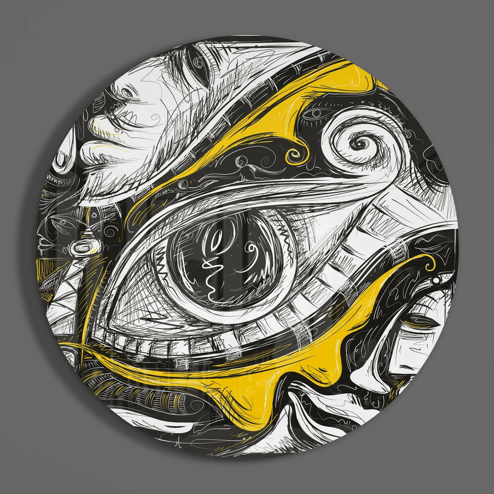 Yellow and Black Sketch Eye Glass Wall Art