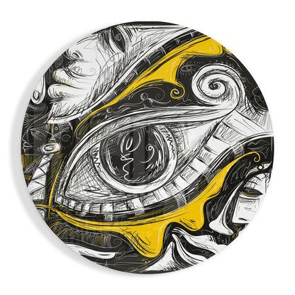 Yellow and Black Sketch Eye glass wall art print in high-gloss tempered glass