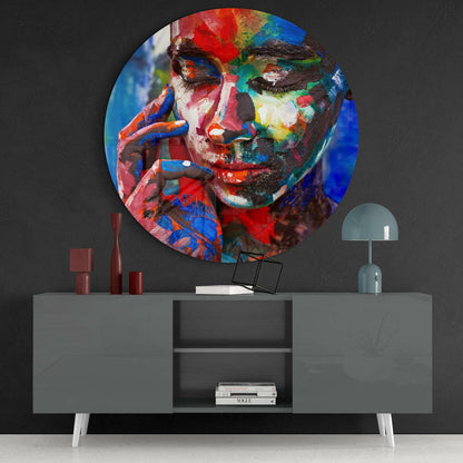 Painted Face Red Blue Strokes Glass Wall Art