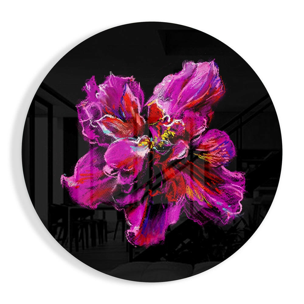 Magenta abstract bloom glass wall art