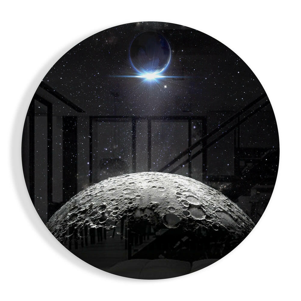 Cratered moon eclipse glass wall art