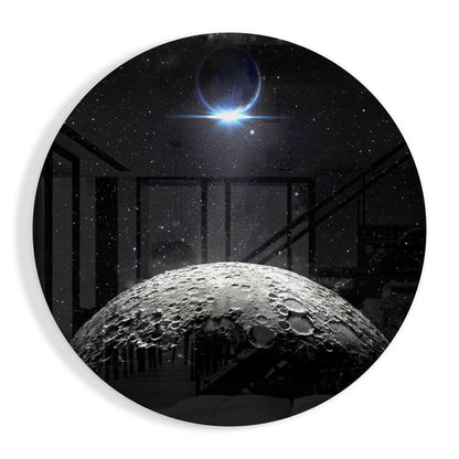 Cratered moon eclipse glass wall art
