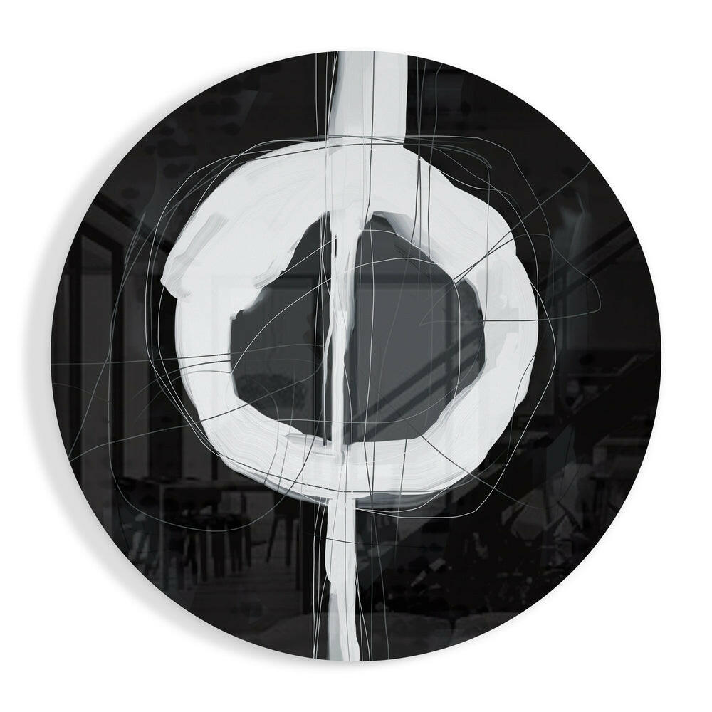 Black White Enso Circle glass wall art with minimalist circle design