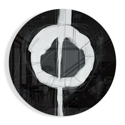 Black White Enso Circle glass wall art with minimalist circle design