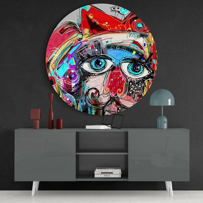 Graffiti Face Big Blue Eyes Glass Wall Art