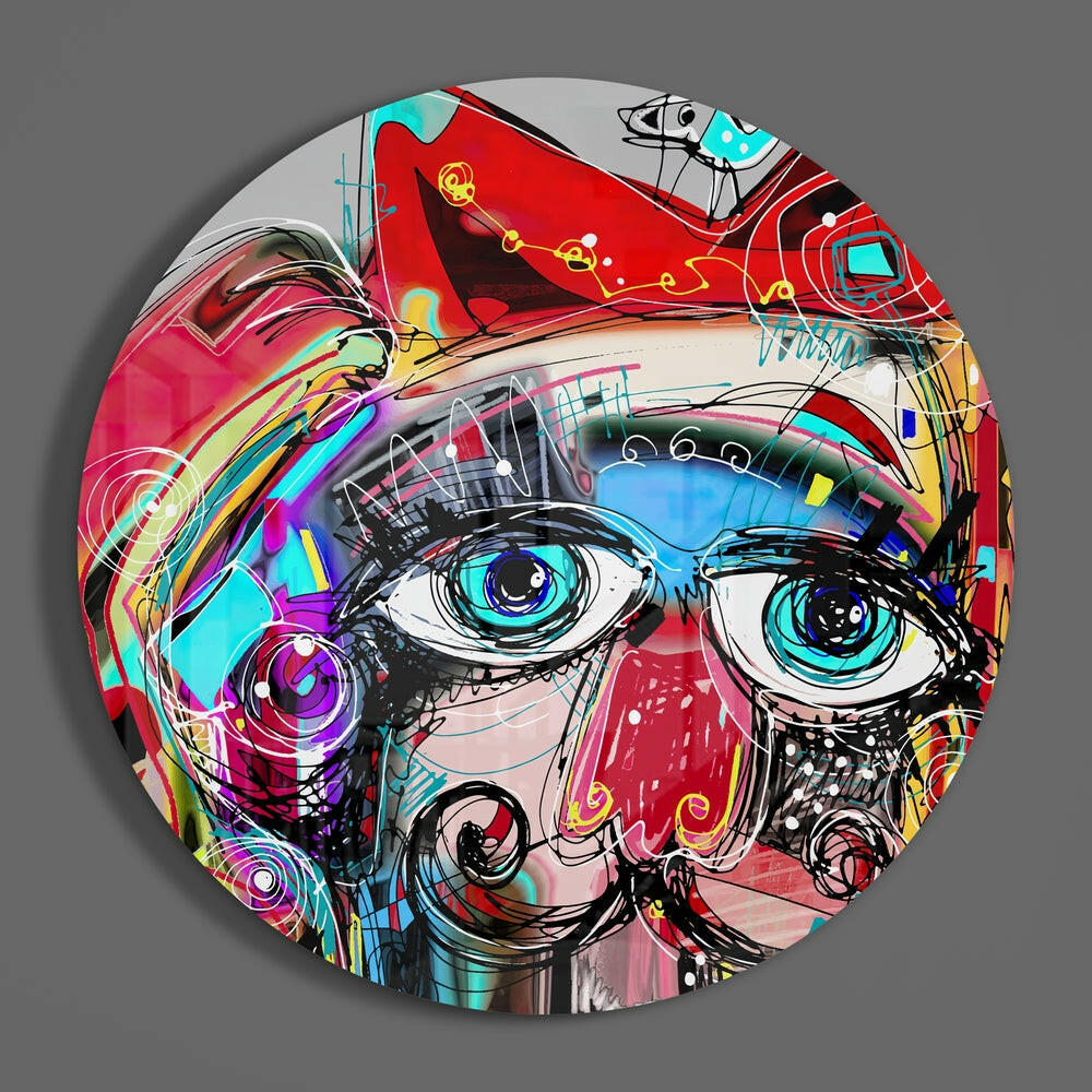 Graffiti Face Big Blue Eyes Glass Wall Art