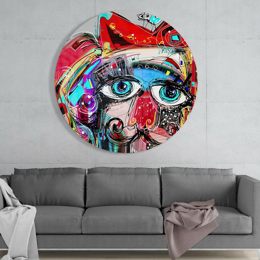 Graffiti Face Big Blue Eyes Glass Wall Art
