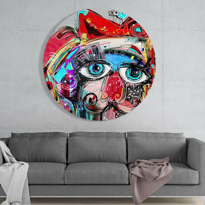Graffiti Face Big Blue Eyes Glass Wall Art