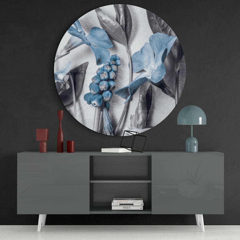 Steel Blue Flower Study Glass Wall Art