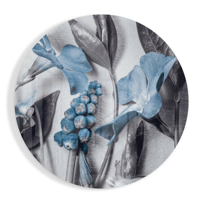 Steel Blue Flower Study glass wall art print in high-gloss tempered glass