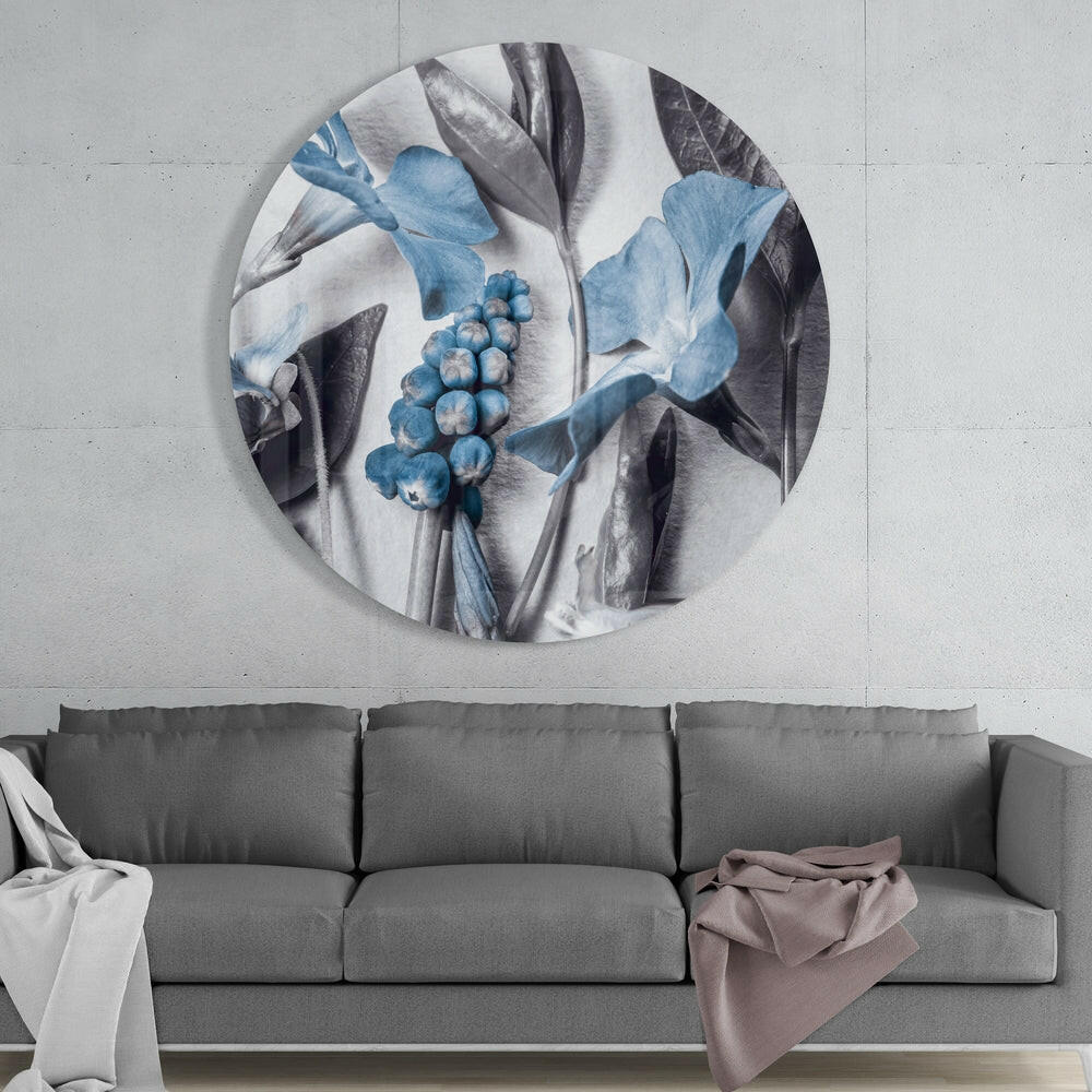 Steel Blue Flower Study Glass Wall Art
