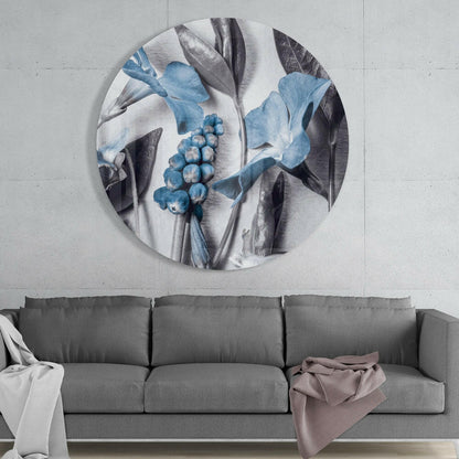 Steel Blue Flower Study Glass Wall Art