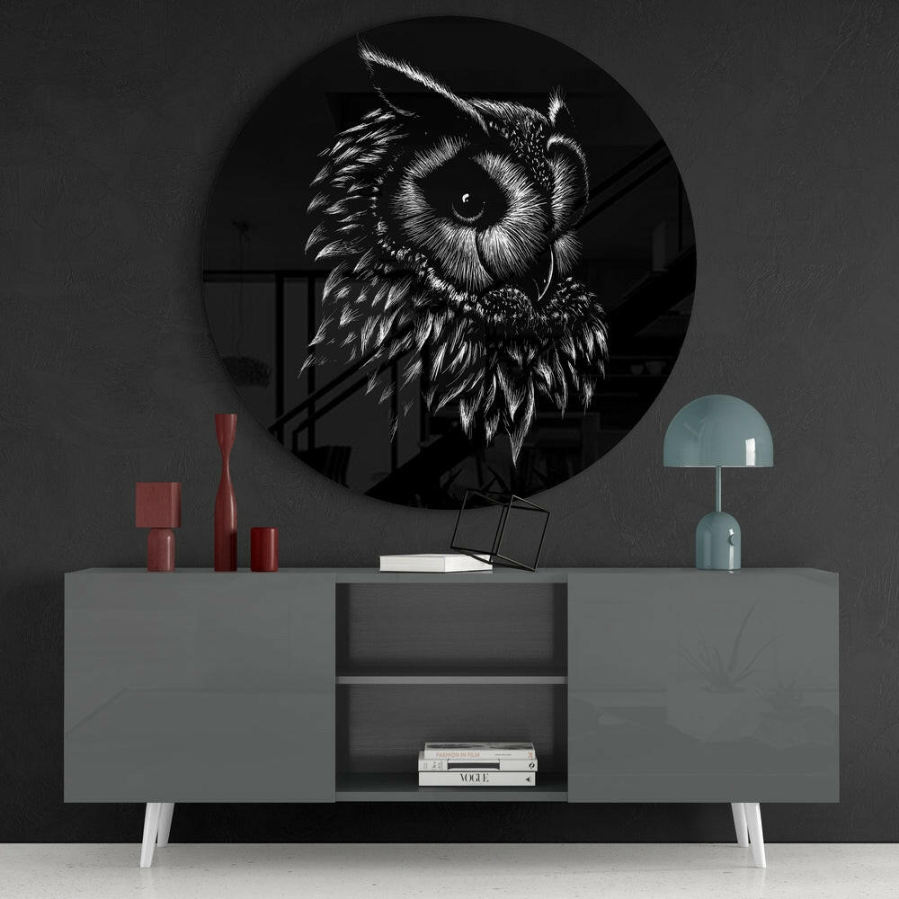 Owl Sketch Glass Wall Art