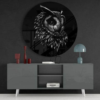 Owl Sketch Glass Wall Art