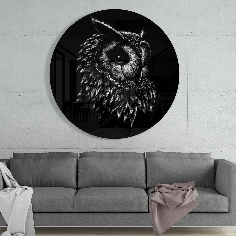 Owl Sketch Glass Wall Art