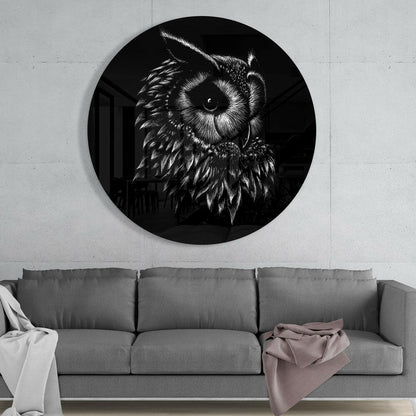 Owl Sketch Glass Wall Art