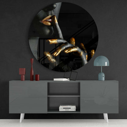Gold Lips and Fingers Hush Glass Wall Art