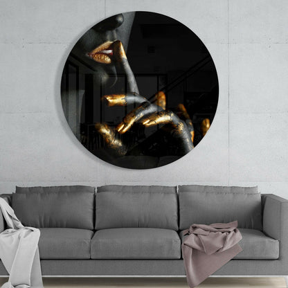 Gold Lips and Fingers Hush Glass Wall Art