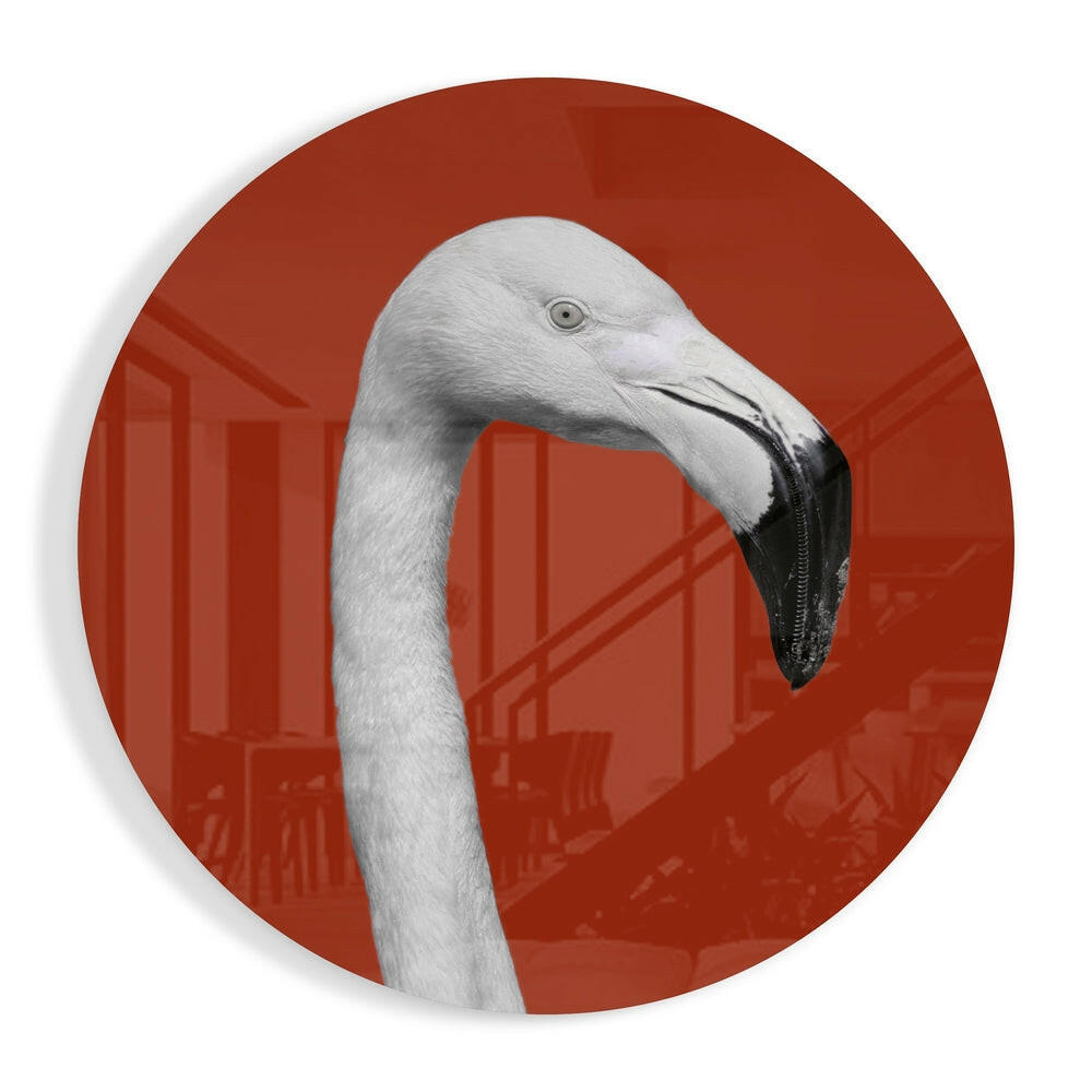 White Flamingo Red Circle Glass Art