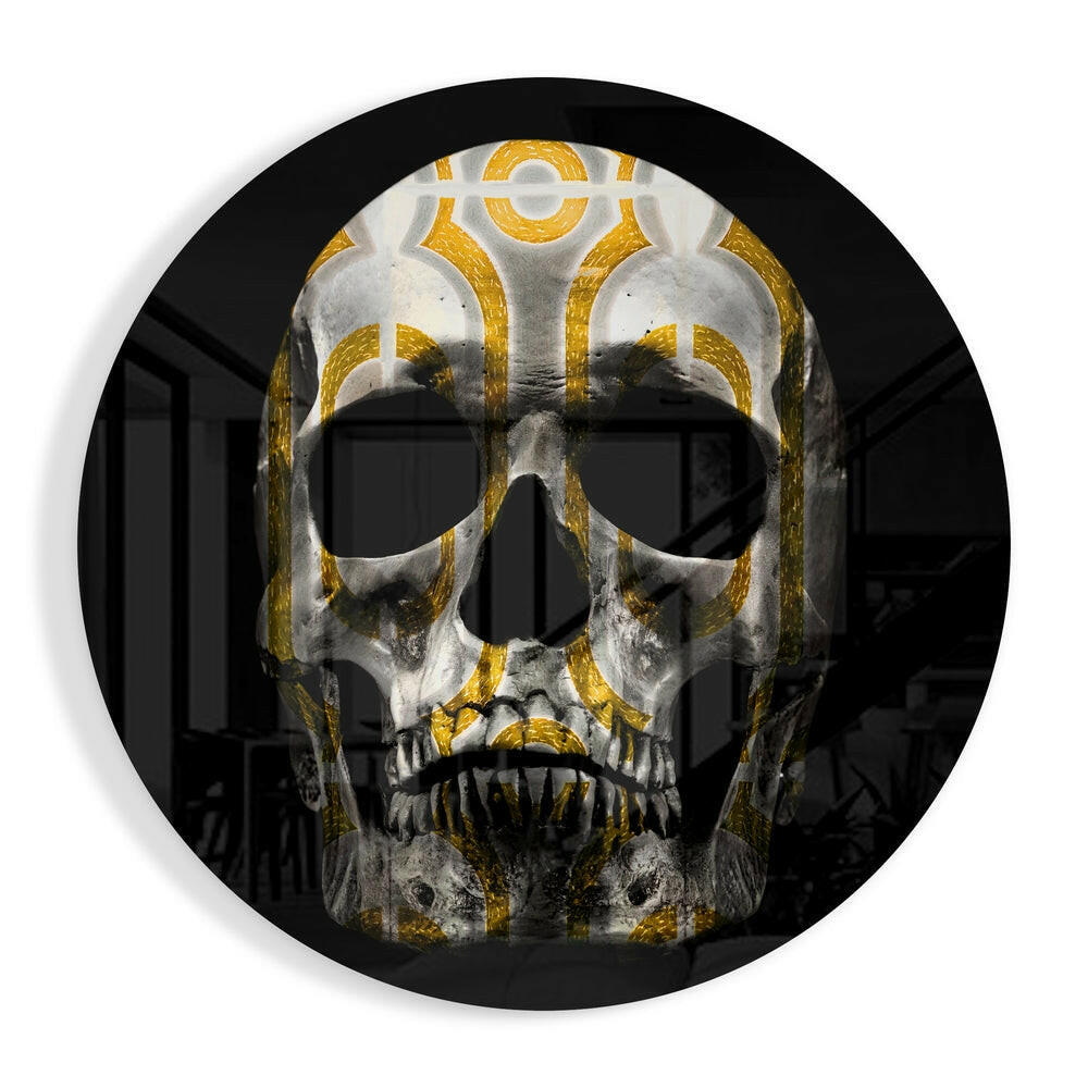 Golden skull loop pattern glass wall art
