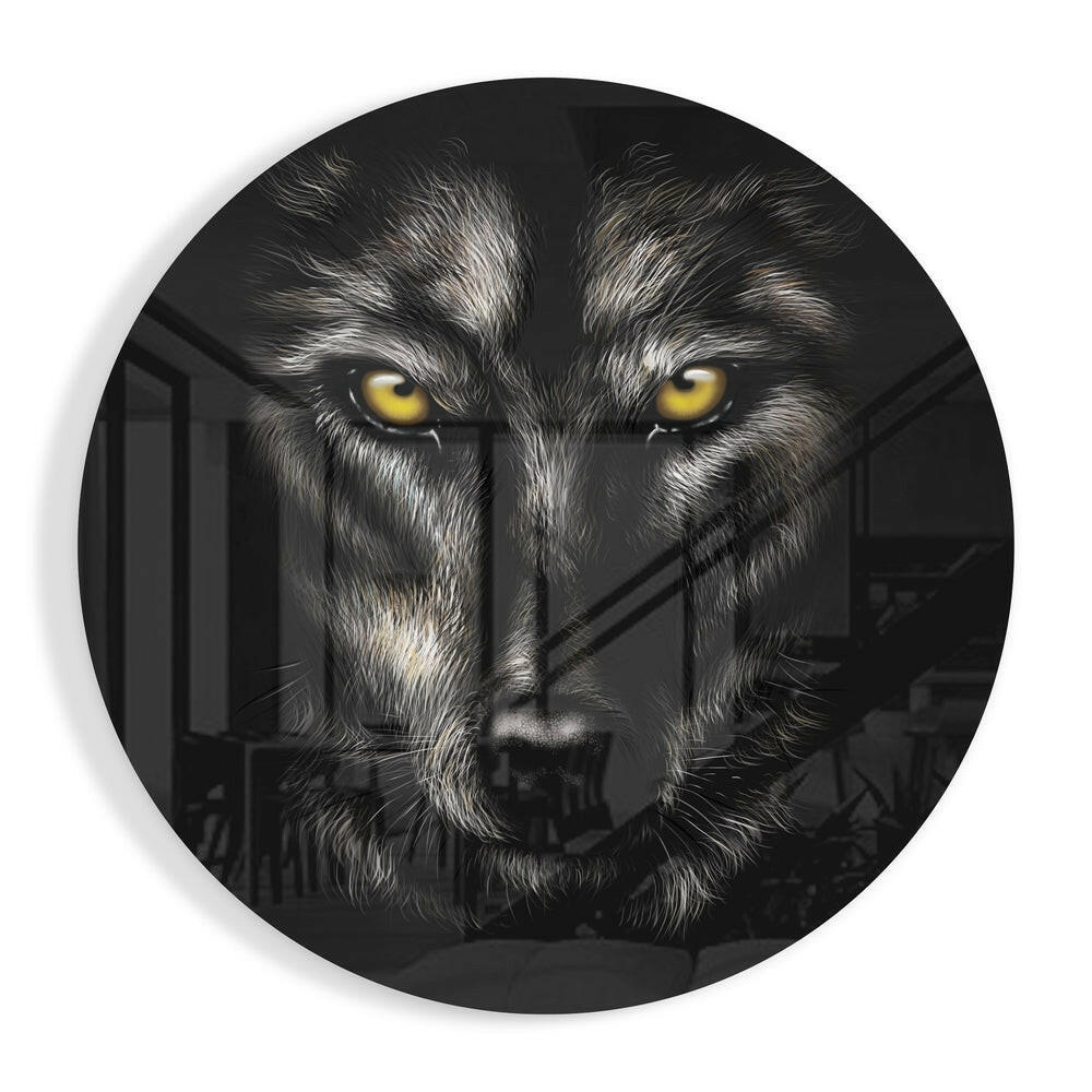 Wolf portrait glass wall art with rich fur detail