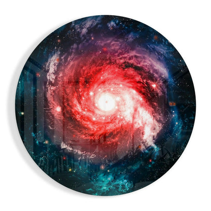 Red spiral galaxy glass wall art