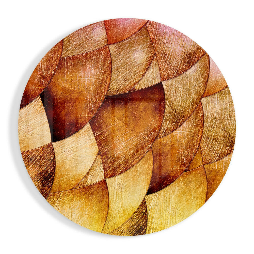 Golden Bronze Petal Scales glass wall art with layered petal pattern