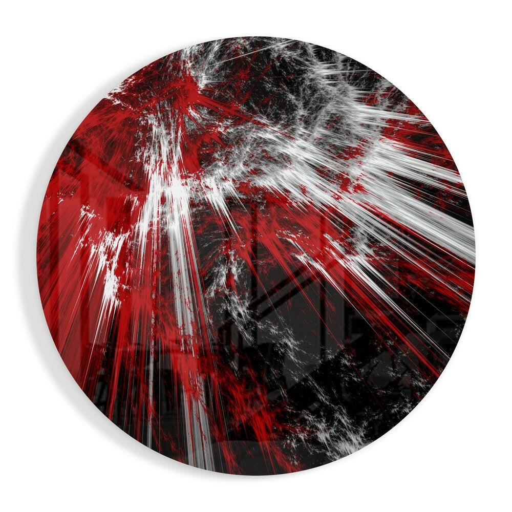 Crimson shatter explosion glass wall art with bold red energy