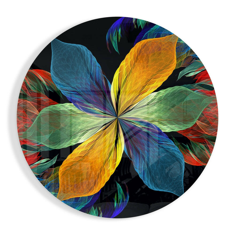 Rainbow petals flower glass wall art