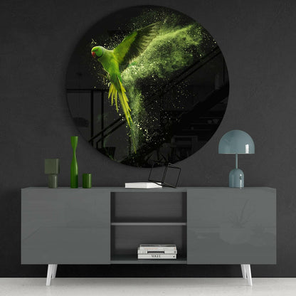 Flying Parakeet Glass Wall Art