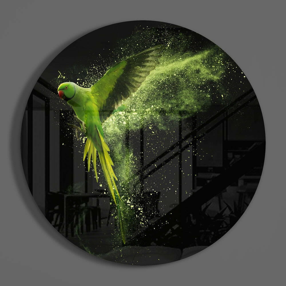 Flying Parakeet Glass Wall Art