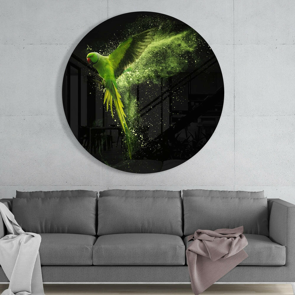 Flying Parakeet Glass Wall Art