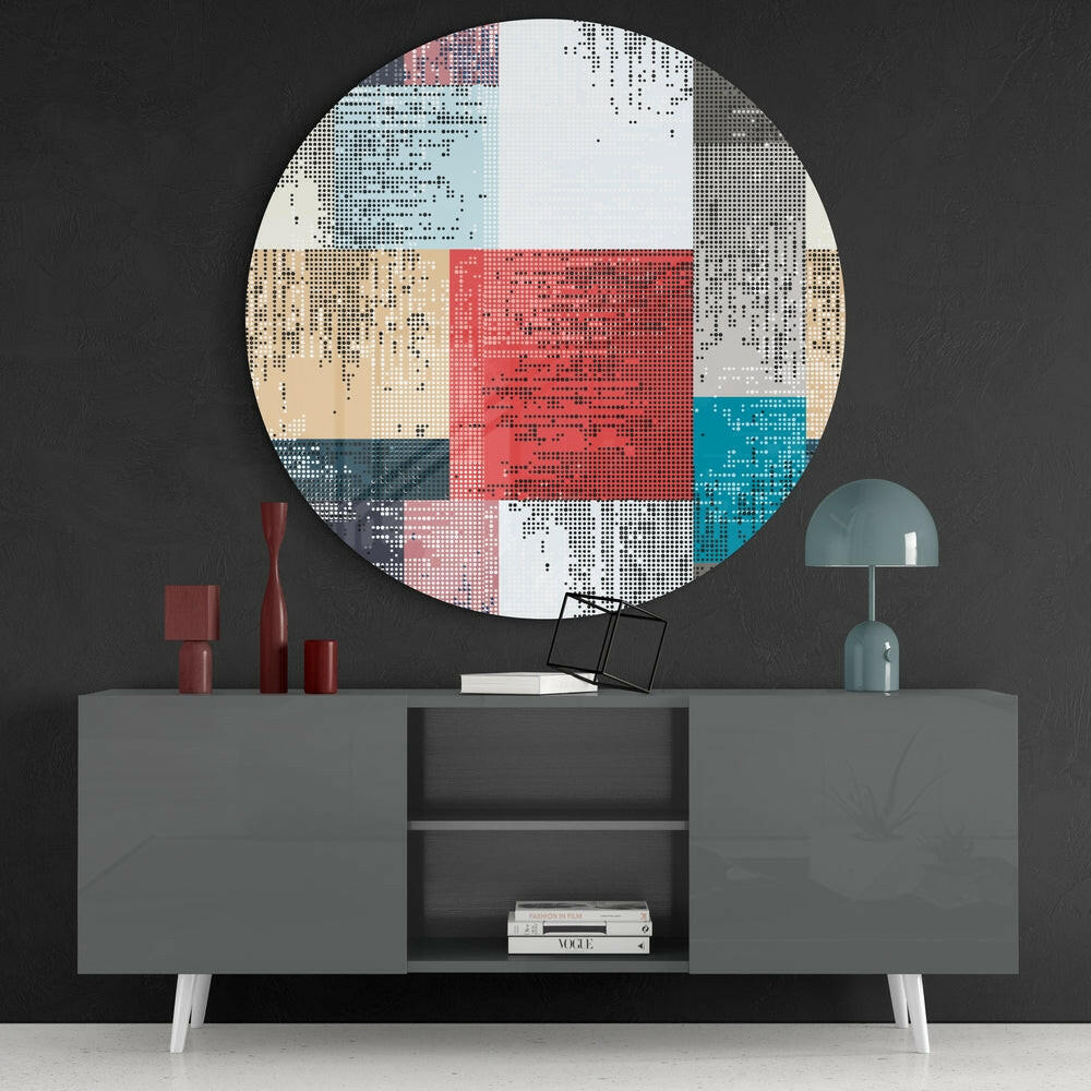 Halftone Dot Color Block Glass Wall Art