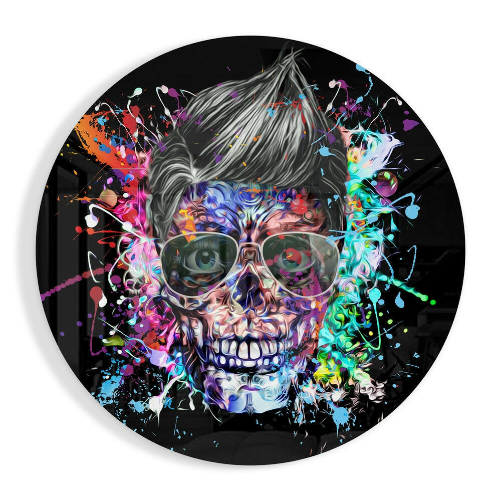 Pop art pompadour skull glass wall art