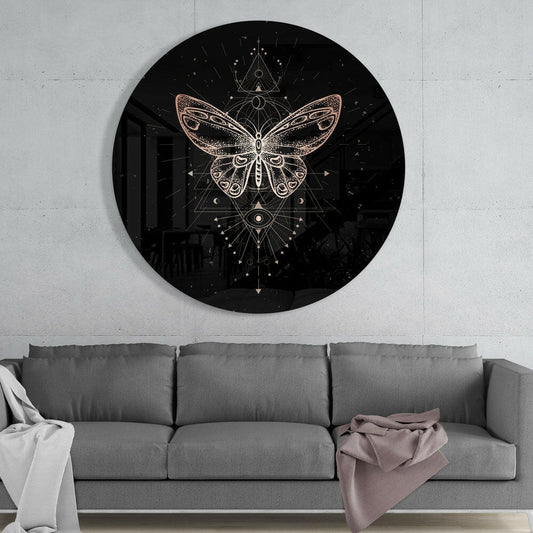 Golden Geometric Butterfly Glass Wall Art