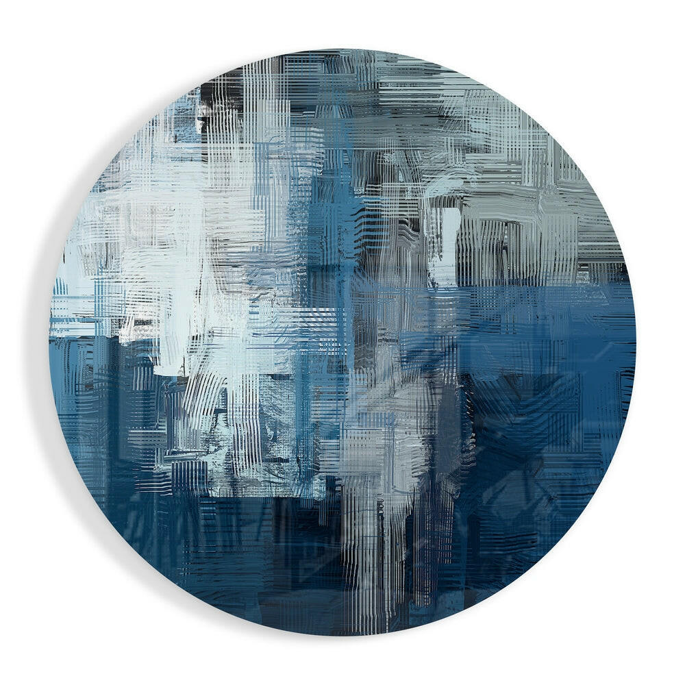 Blue Gray Woven Crosshatch glass wall art with modern texture pattern