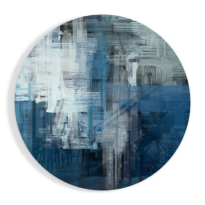 Blue Gray Woven Crosshatch glass wall art with modern texture pattern