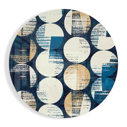 Blue dots collage glass wall art with distressed texture