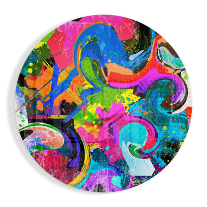 Cycle of Colors abstract glass wall art with vivid multicolor swirl on high-gloss tempered glass