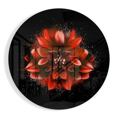 Red splatter dahlia glass wall art