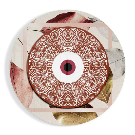 Terracotta ornate eye disc glass wall art