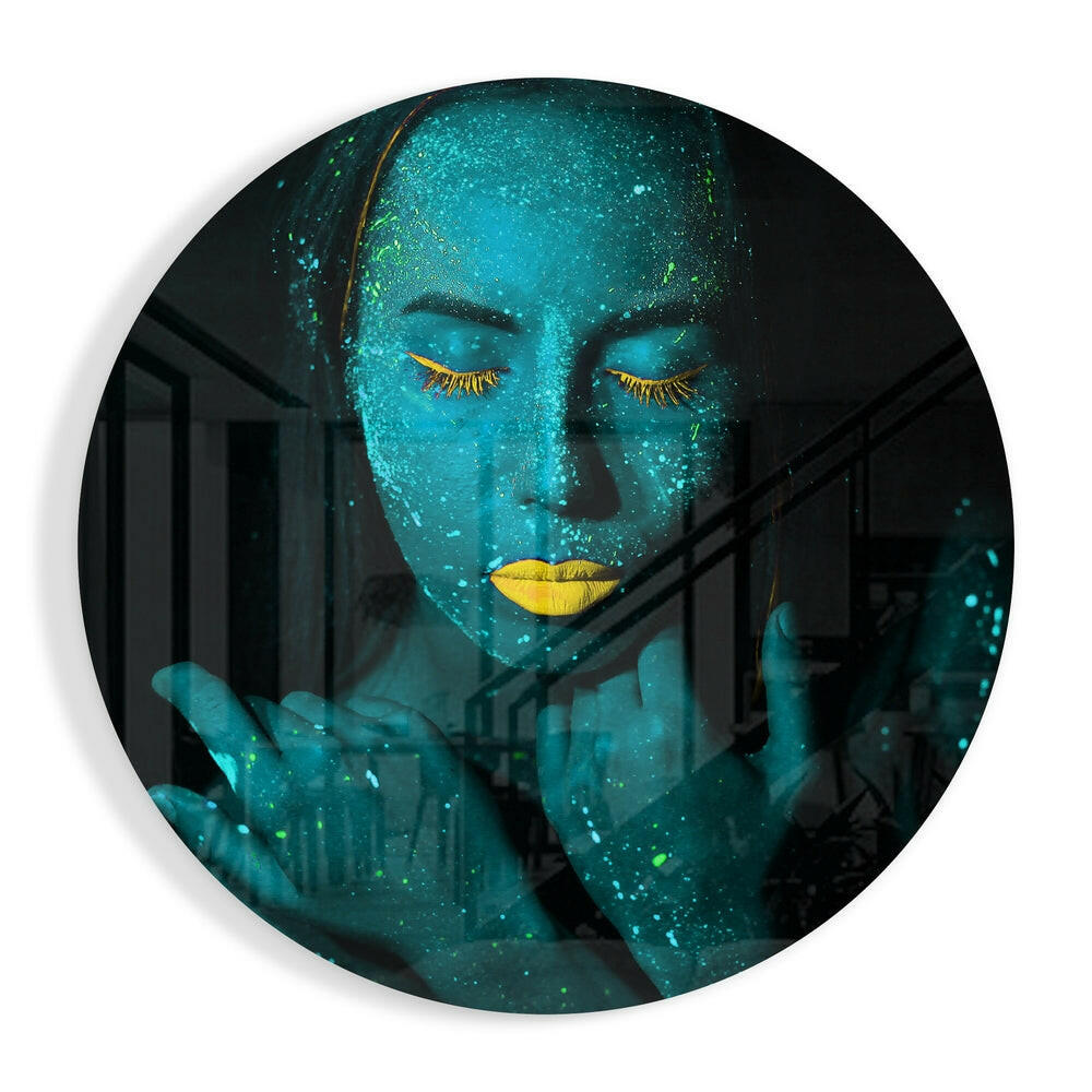 Women's Glass Wall Art hanging on modern living room wall
