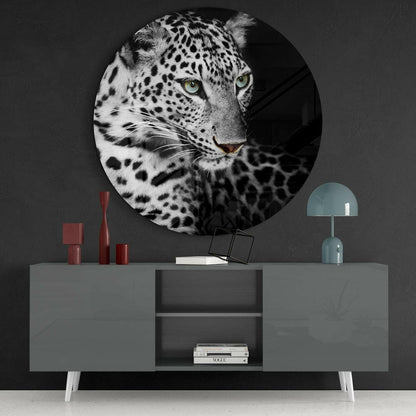 Green Eyed Leopard Glass Wall Art