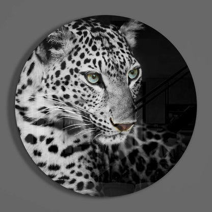 Green Eyed Leopard Glass Wall Art