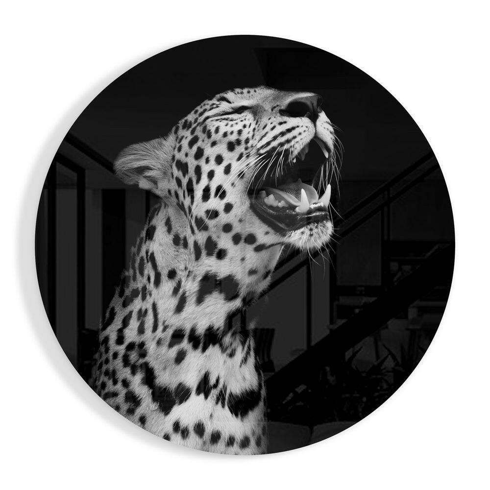 Yawning Leopard Round Glass Art
